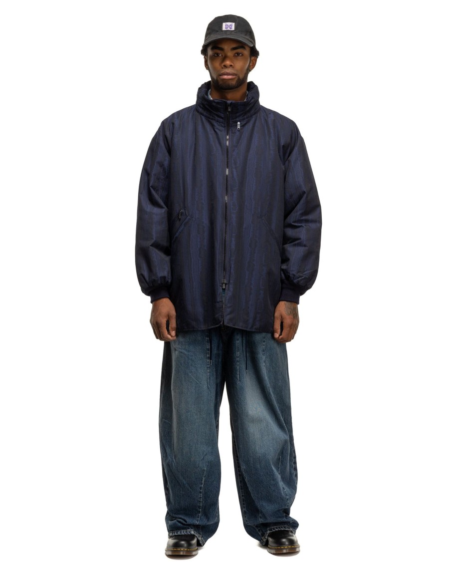 Best Hooded Down Sur Coat-C/Pe Moire Stripe Jq. Blue Outerwear