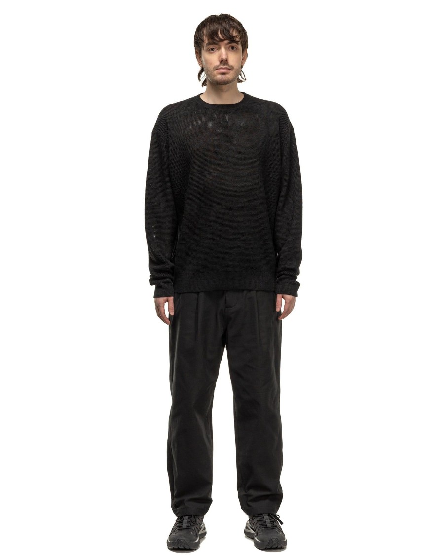 New Linen Mesh Oversized Crew Neck Knit Black Knits