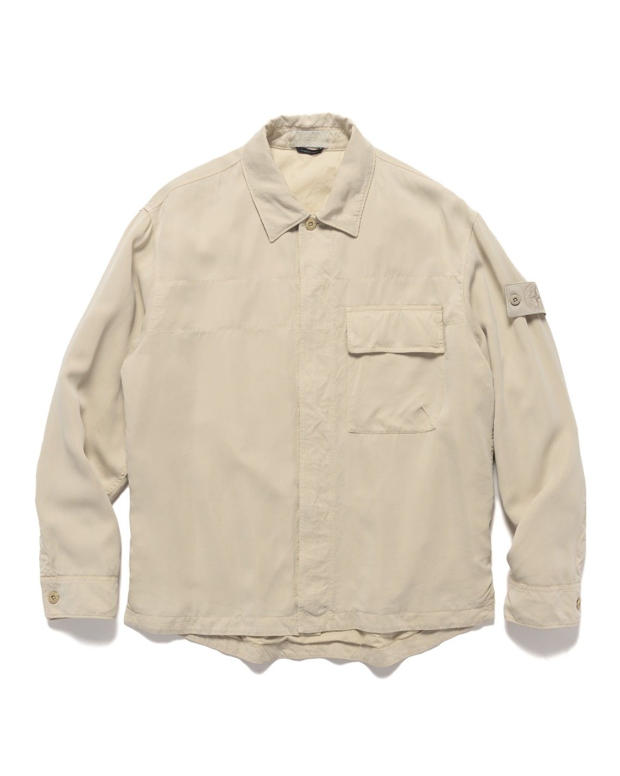 Online Ghost Piece Cupro Raso Comfort Fit Overshirt Beige Outerwear