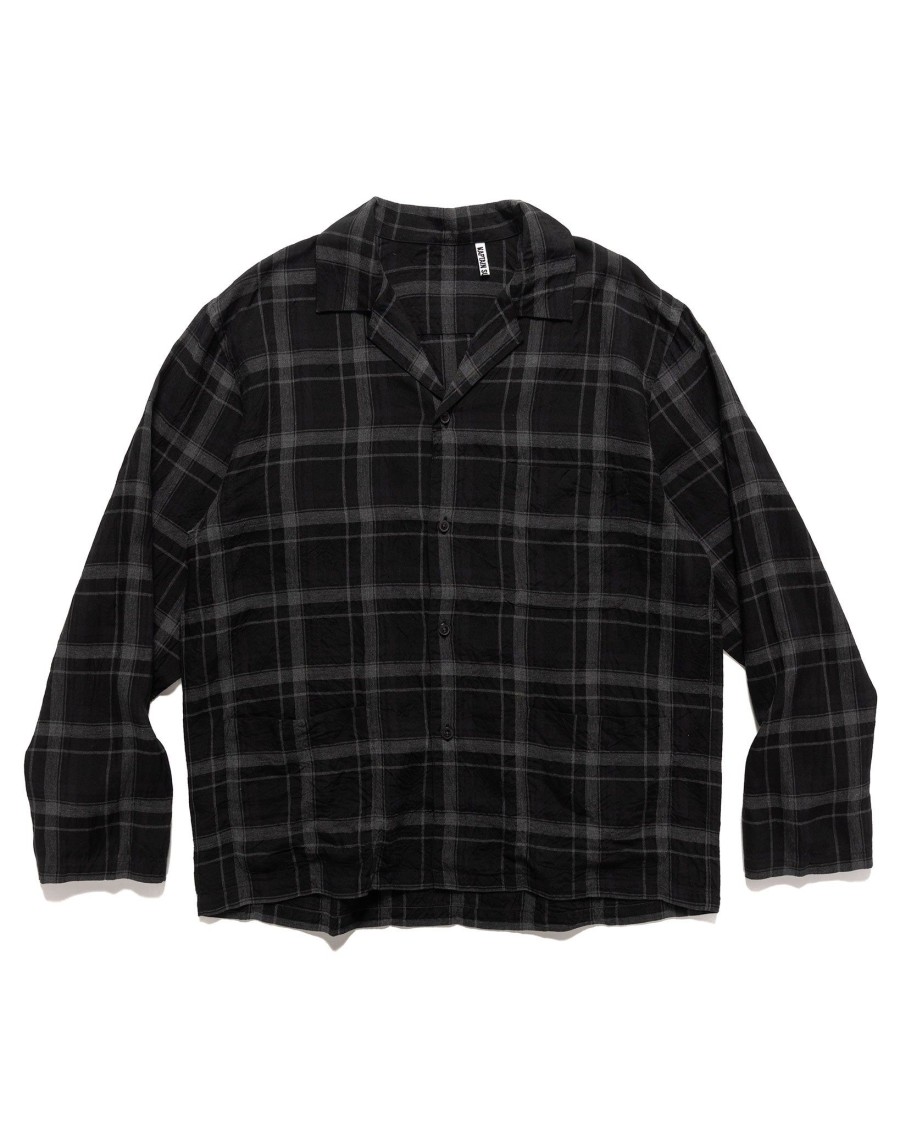 New Open Collar Shirt Jacket Black Plaid Outerwear