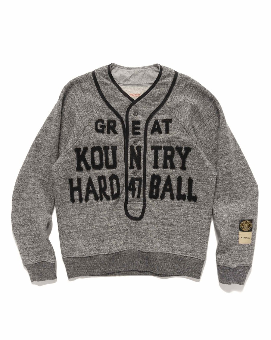 Online Top Jersey Baseball Henley Swt (Great Kountry) Charcoal Sweaters