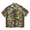 Hot Silk Rayon Cotton-Flower Wrangle Collar Aloha Brown Shirts