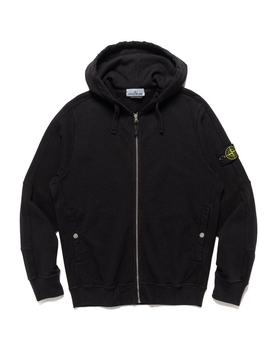 Online Old' Treatment Hooded Full Zipper Sweatshirt Black Sweaters