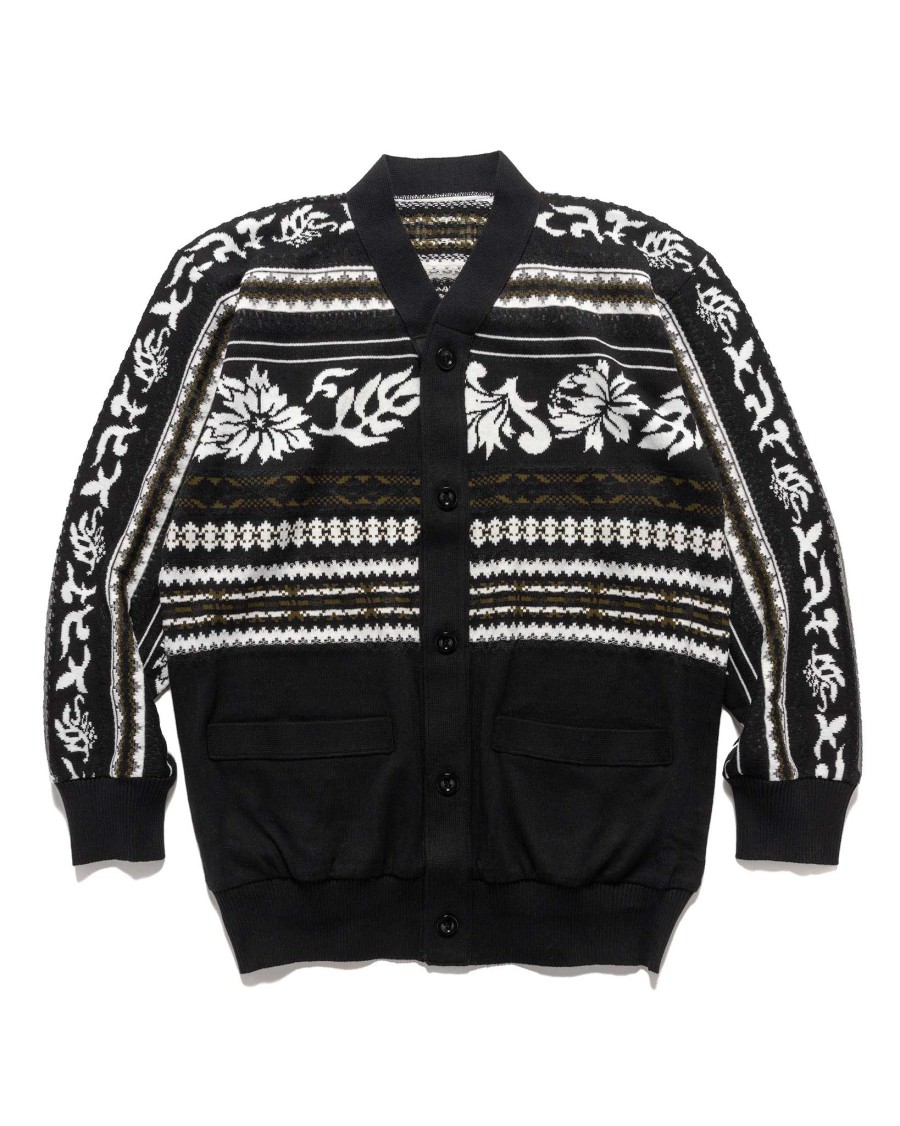 Wholesale Floral Jacquard Knit Cardigan Black X White Knits