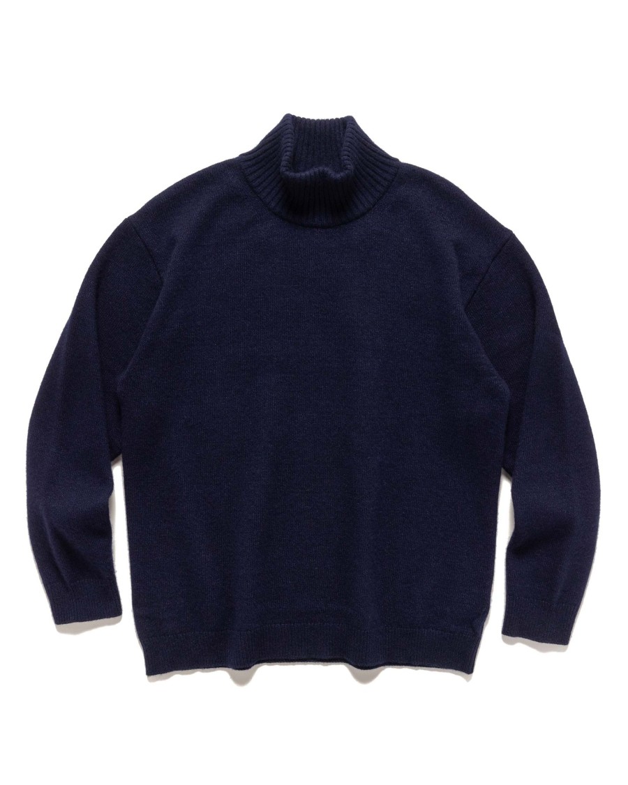 Clearance Wool Cotton Mouline Highneck Sweat Shirt Navy Sweaters