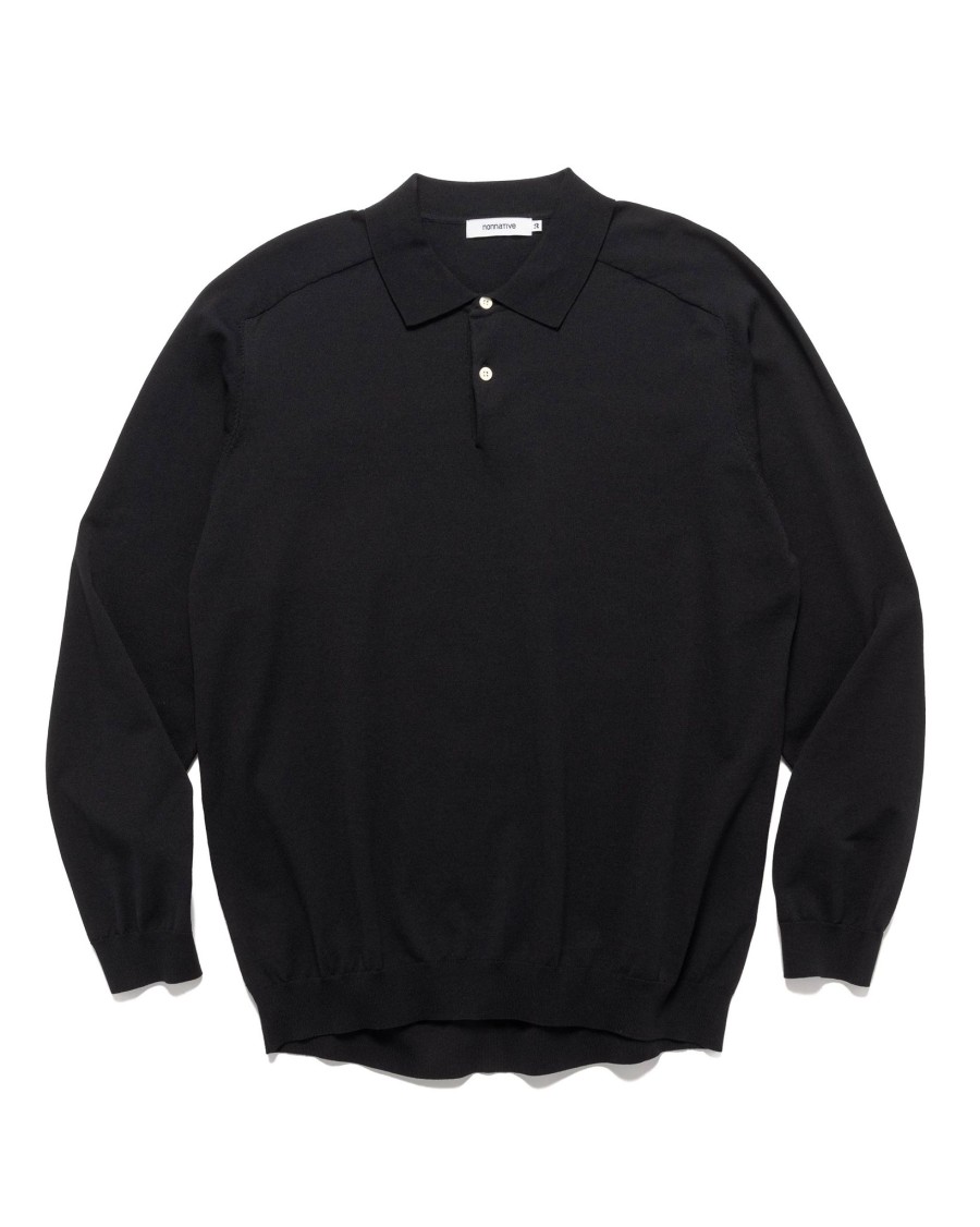 Hot Dweller L/S Polo Sweater C/P Yarn Black Sweaters