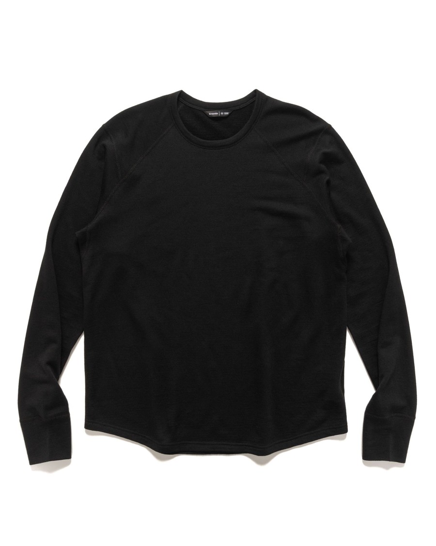 Wholesale Base Crewneck-Merino Wool Terry Black Sweaters