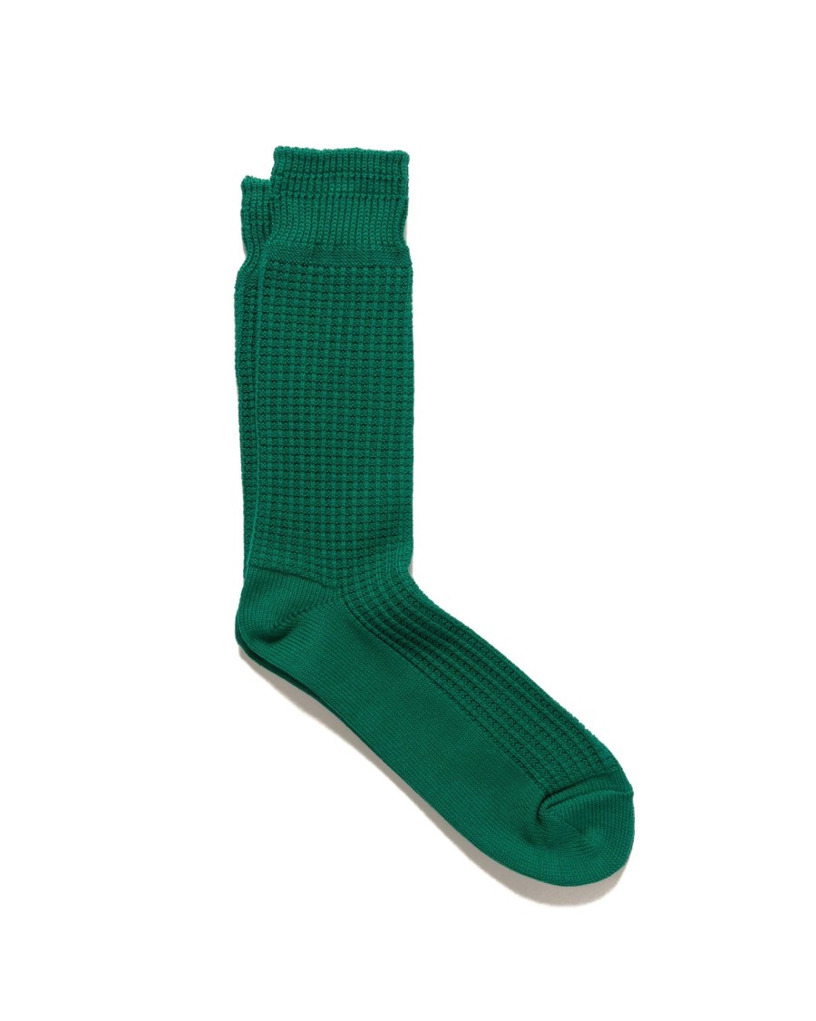 New Cotton Waffle Crew Socks Sea Green Accessories