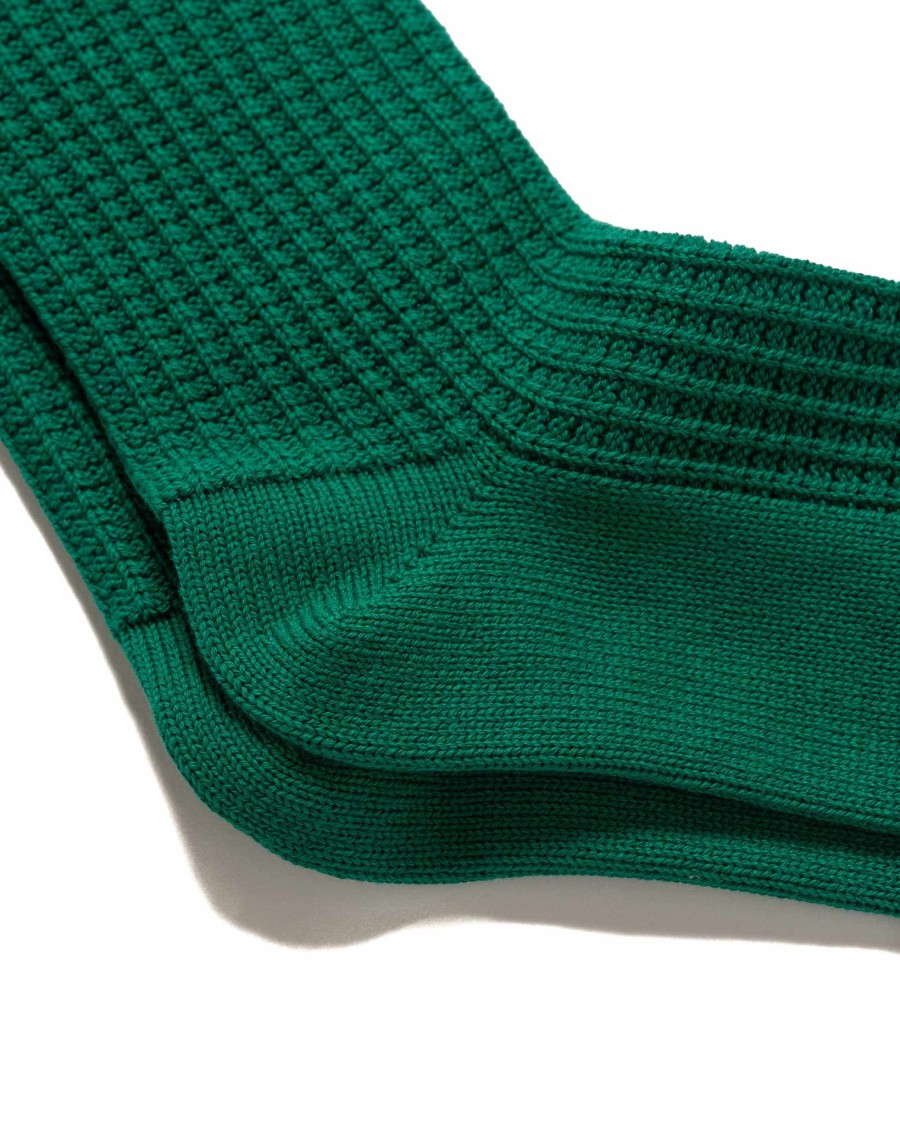 New Cotton Waffle Crew Socks Sea Green Accessories