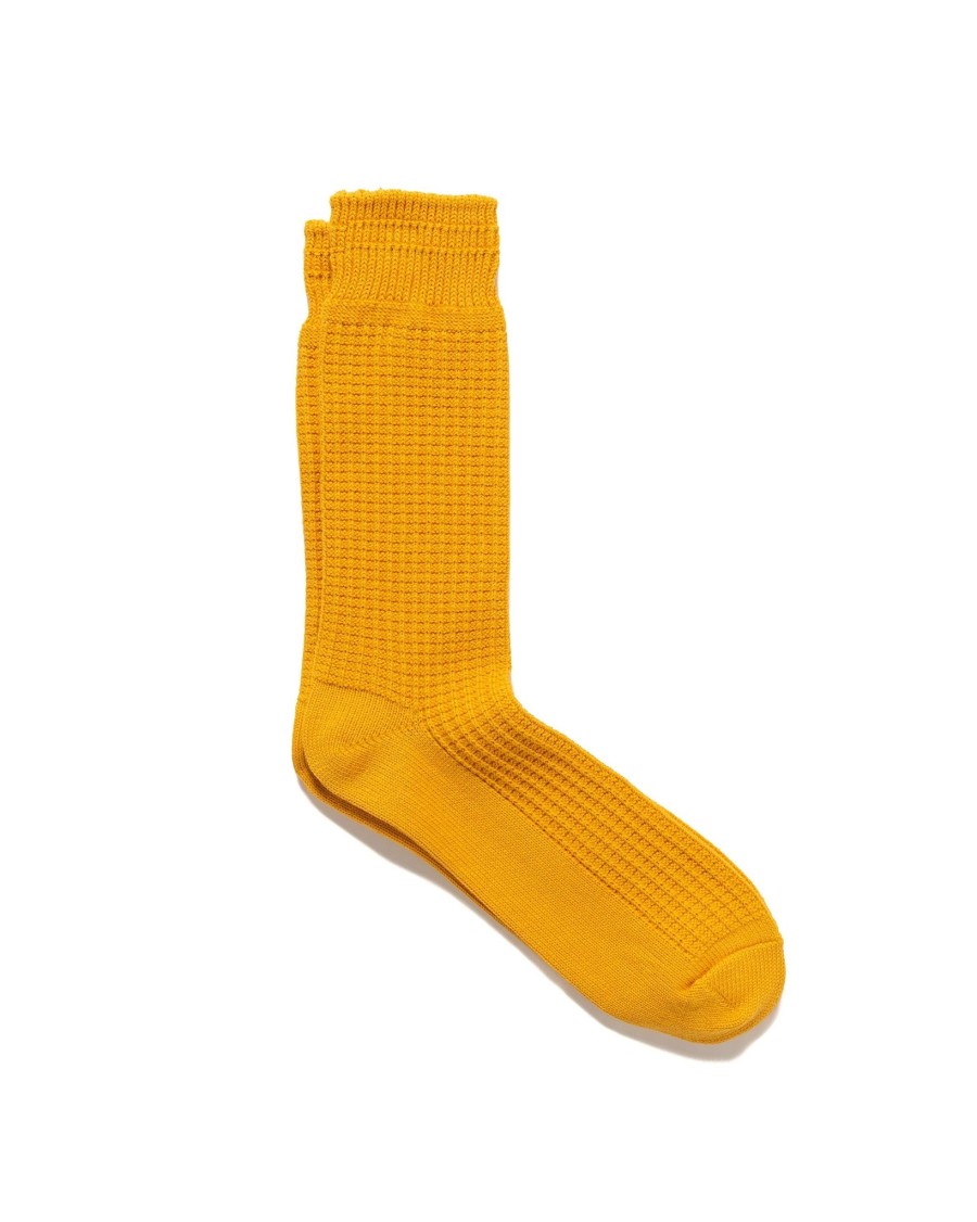 Hot Cotton Waffle Crew Socks Mustard Accessories