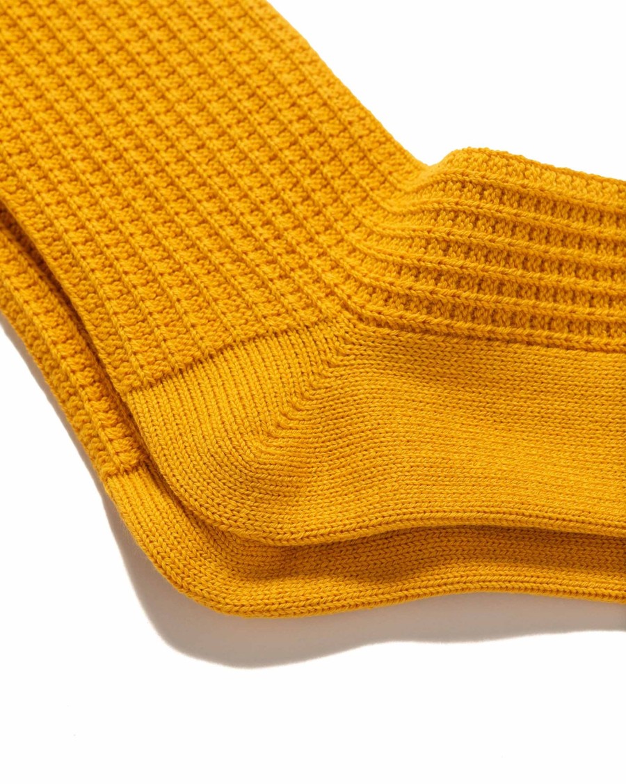 Hot Cotton Waffle Crew Socks Mustard Accessories