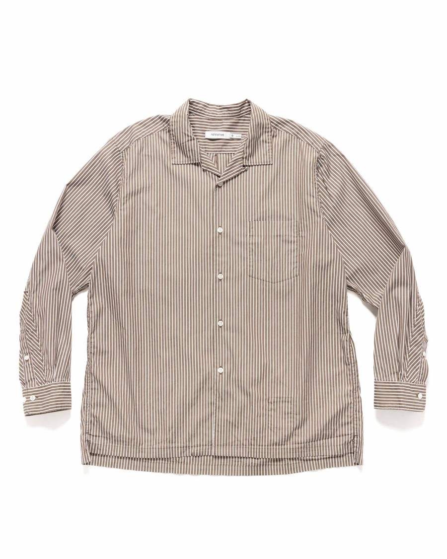 Wholesale Officer L/S Shirt Cotton Broad London Stripe Khaki Shirts