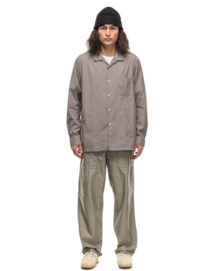 Wholesale Officer L/S Shirt Cotton Broad London Stripe Khaki Shirts