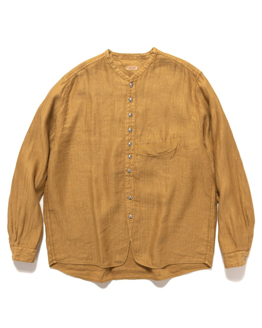 New Gauze Linen Herringbone Stand Penny Shirt Gold Shirts