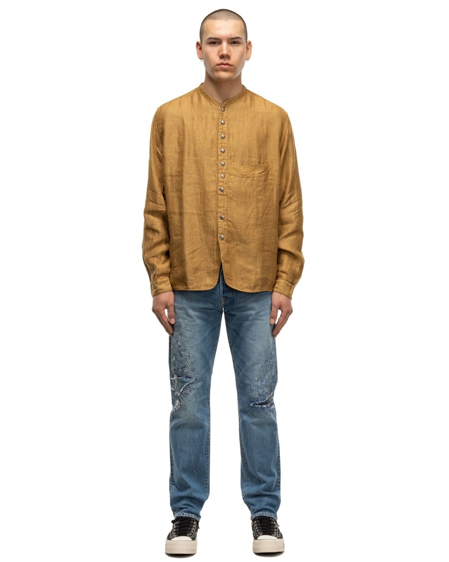 New Gauze Linen Herringbone Stand Penny Shirt Gold Shirts