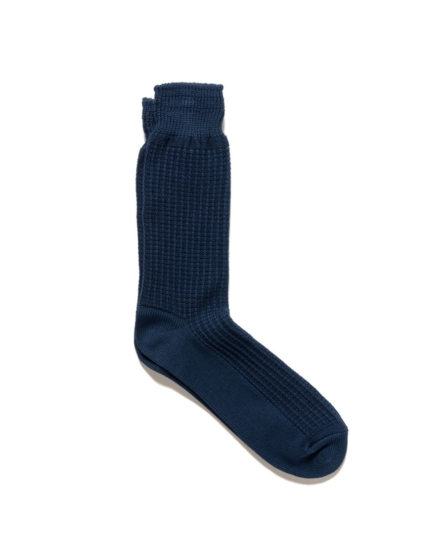 Clearance Cotton Waffle Crew Socks Dull Blue Accessories