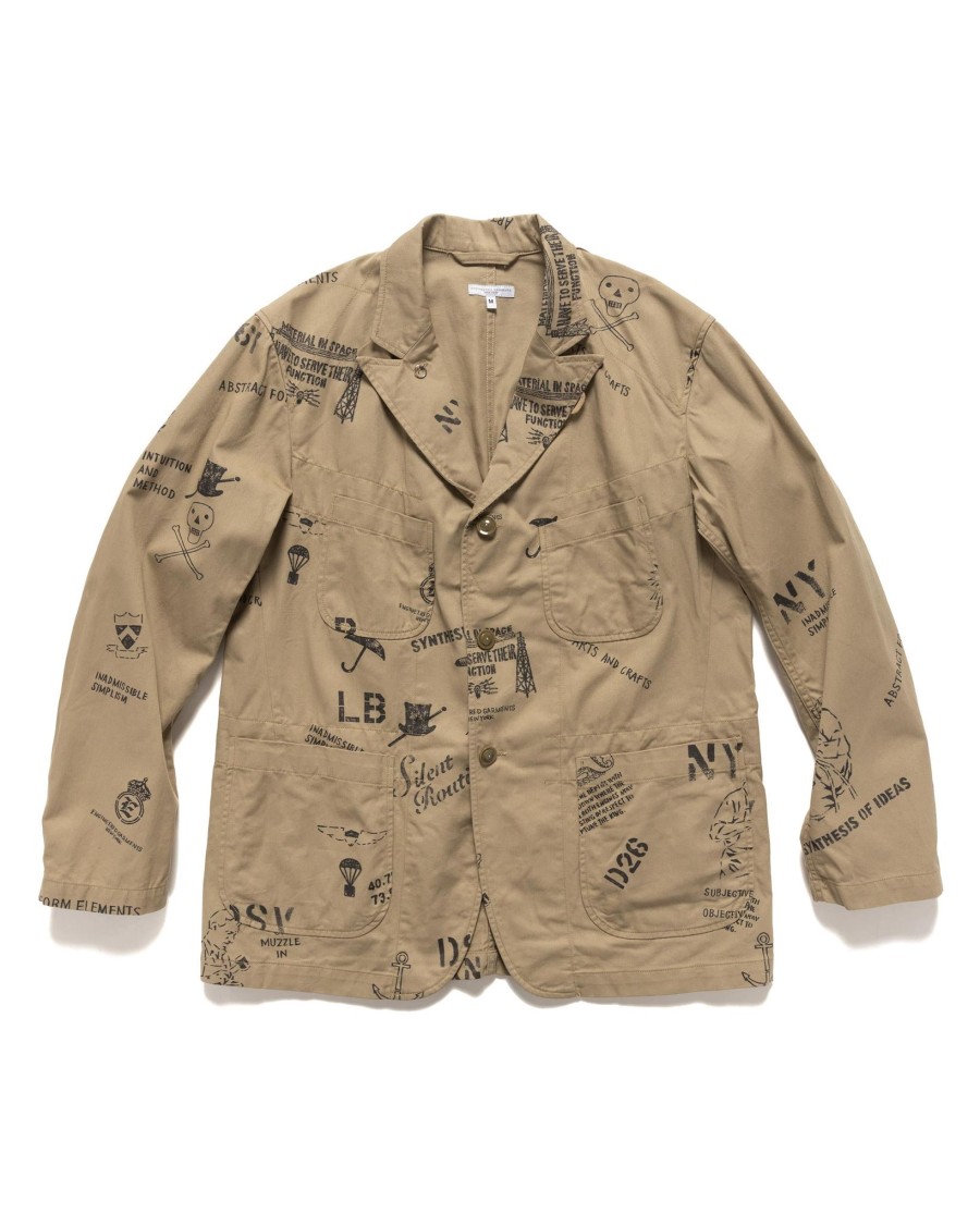 New Bedford Jacket Graffiti Print Flat Twill Khaki Outerwear