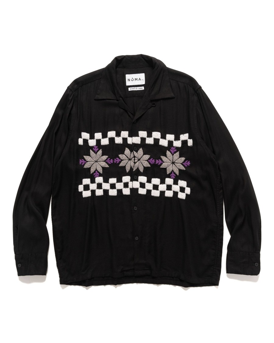 Hot Snowflake Hand Embroidery Shirt Black Shirts