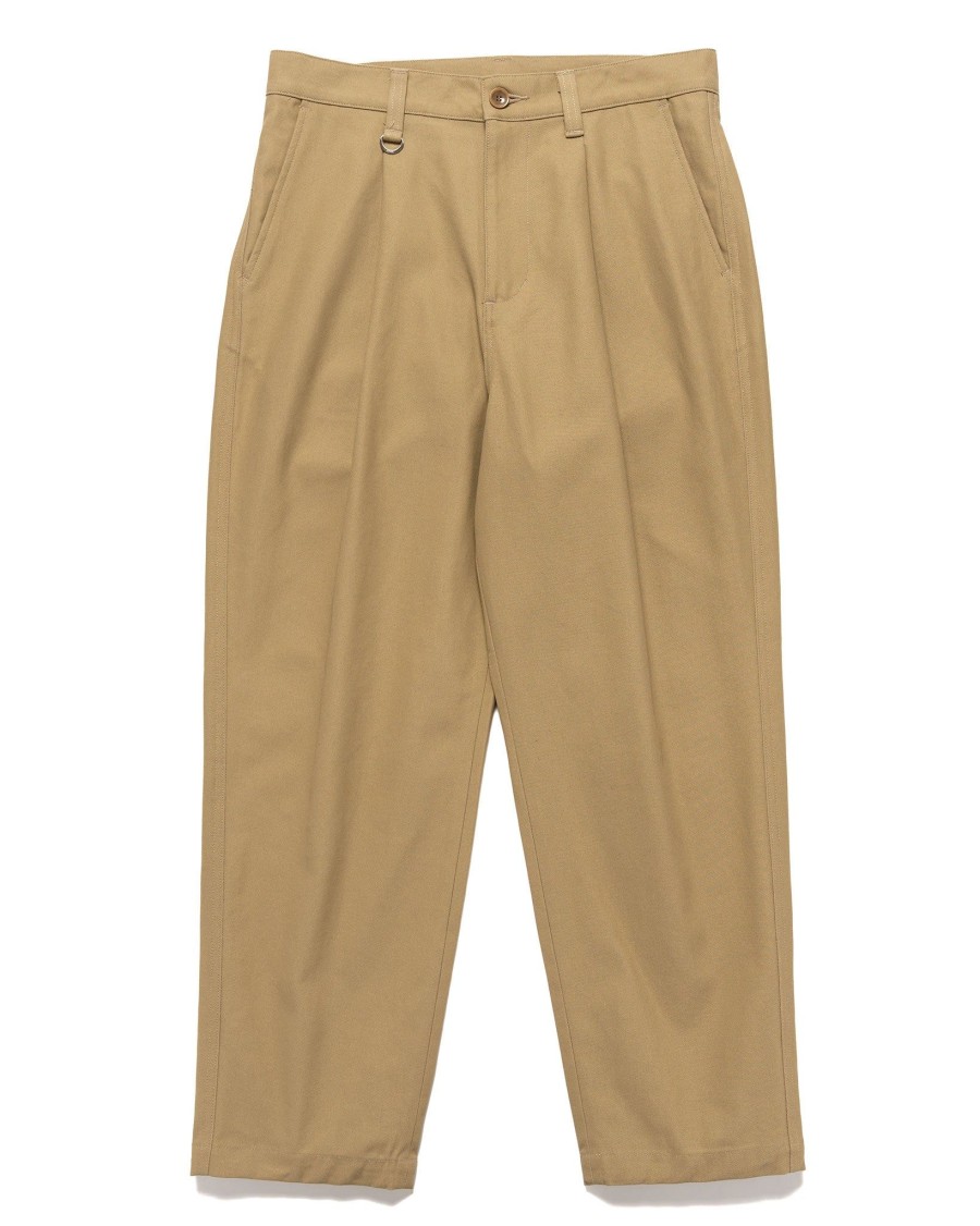 Online High Twisted Washer Cotton Serge Wide Tapered Pants Beige Bottoms