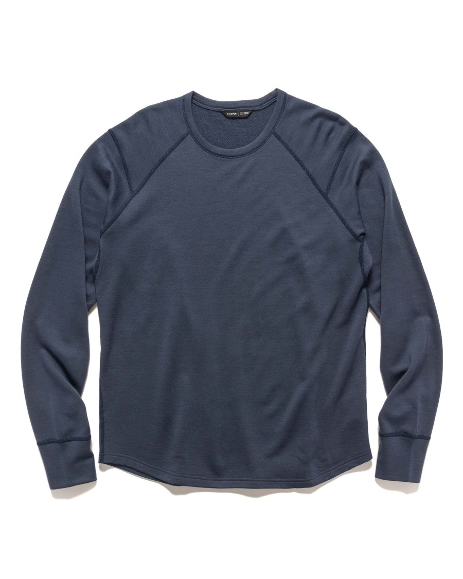 New Base Crewneck-Merino Wool Terry Heather Navy Sweaters