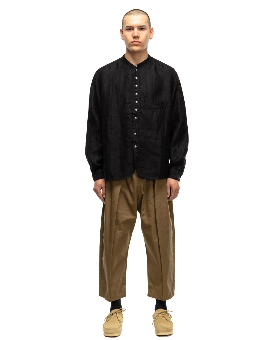 Hot Gauze Linen Herringbone Stand Penny Shirt Black Shirts