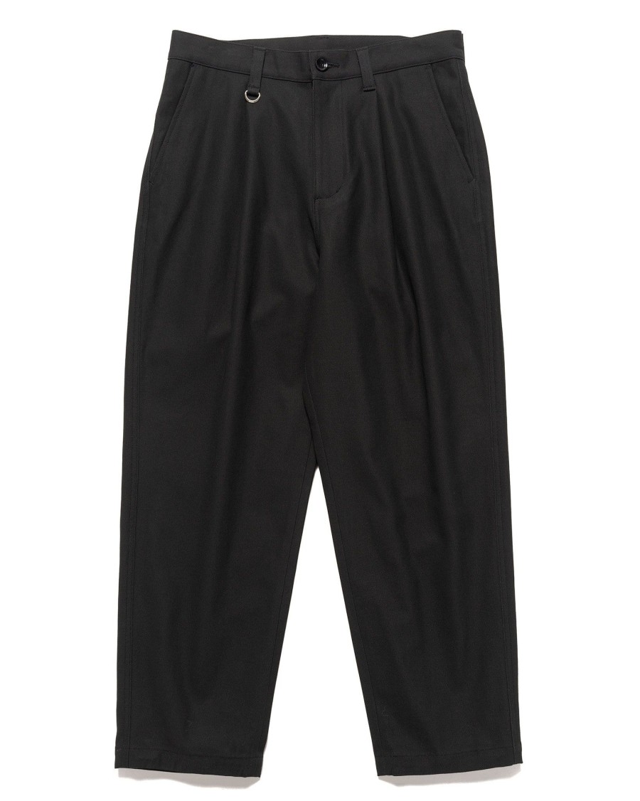 Clearance High Twisted Washer Cotton Serge Wide Tapered Pants Black Bottoms