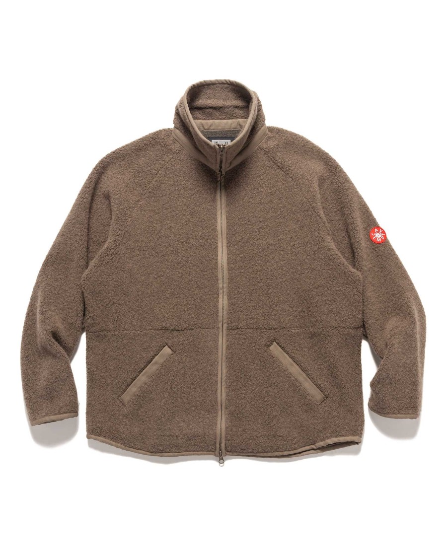 Online Wool Boa Fleece Zip Up Khaki Outerwear